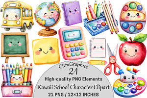 Kawaii School Character Clipart, a Seasonal Illustration by CitraGraphics