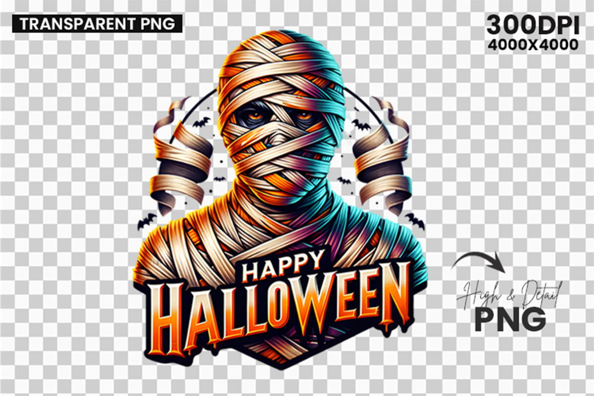 Happy Halloween Mummy Clipart PNG, a Seasonal Illustration by Creative Arslan (Photo 3 of 3)