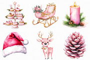 Watercolor Pink Christmas Clipart, an Illustration by Craft Nest (Thumbnail 3 of 6)