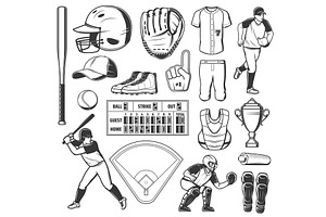 Baseball, Softball Sport Game Icons