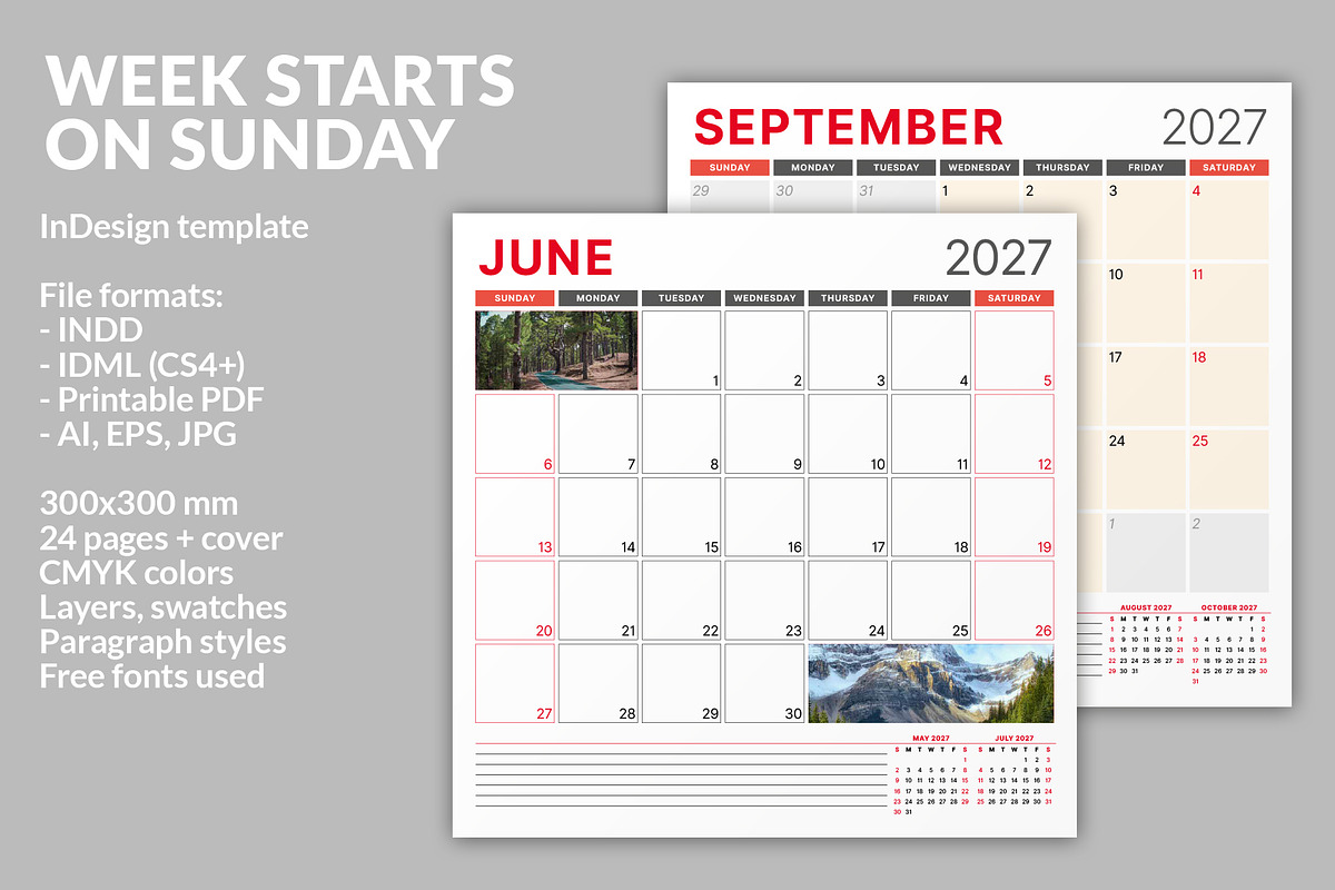 Monthly Planner 2027 (MP017-27), a Stationery Template by mikhailmorosin