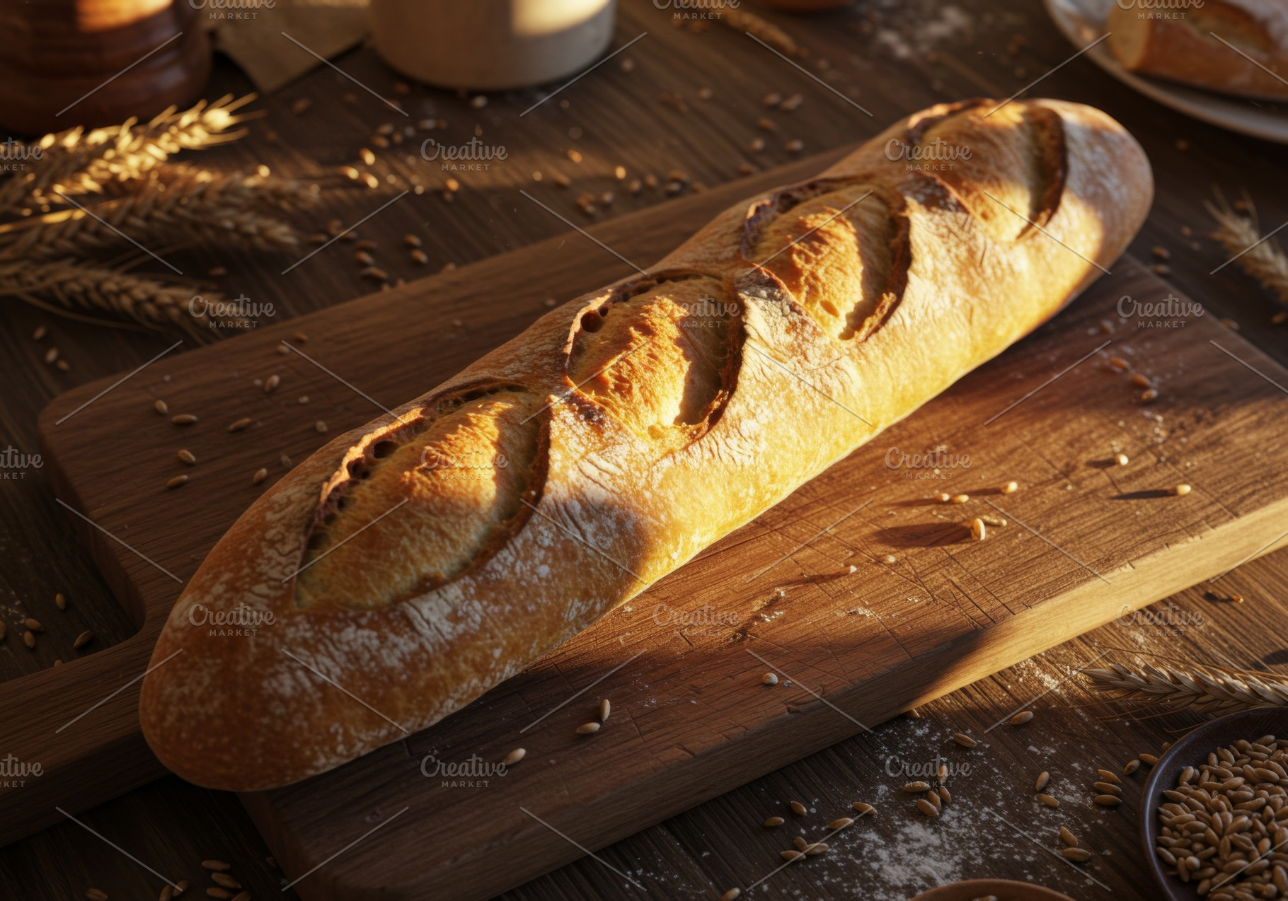 Golden baguette with decorative scor, a Food & Drink Photo by professorinc