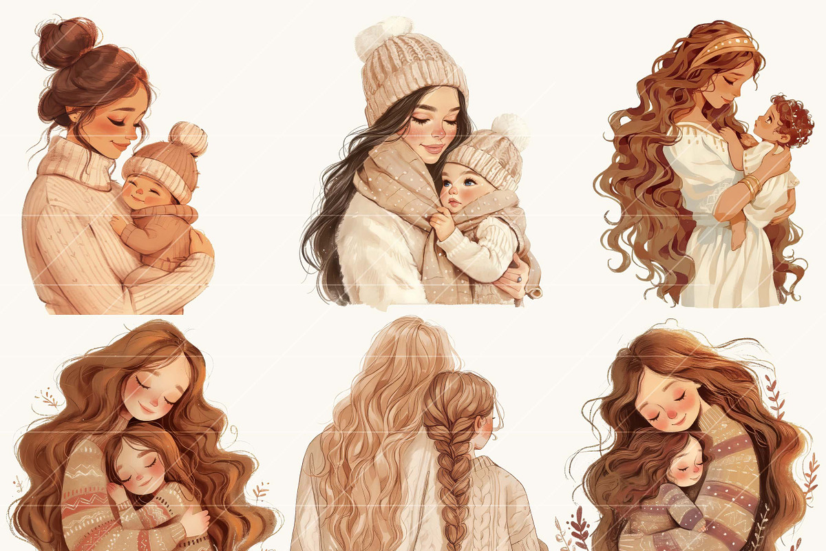 Boho Mothers Day Clipart Bundle, a Person Illustration by BusyDaydesign (Photo 2 of 8)