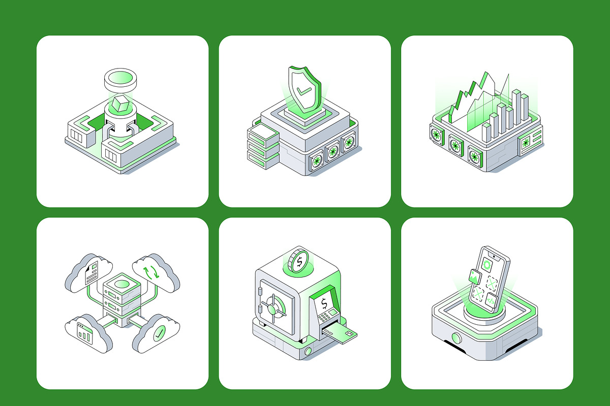 70 Fintech & Blockchain Isometric, a Technology Illustration by Brickclay (Photo 12 of 12)