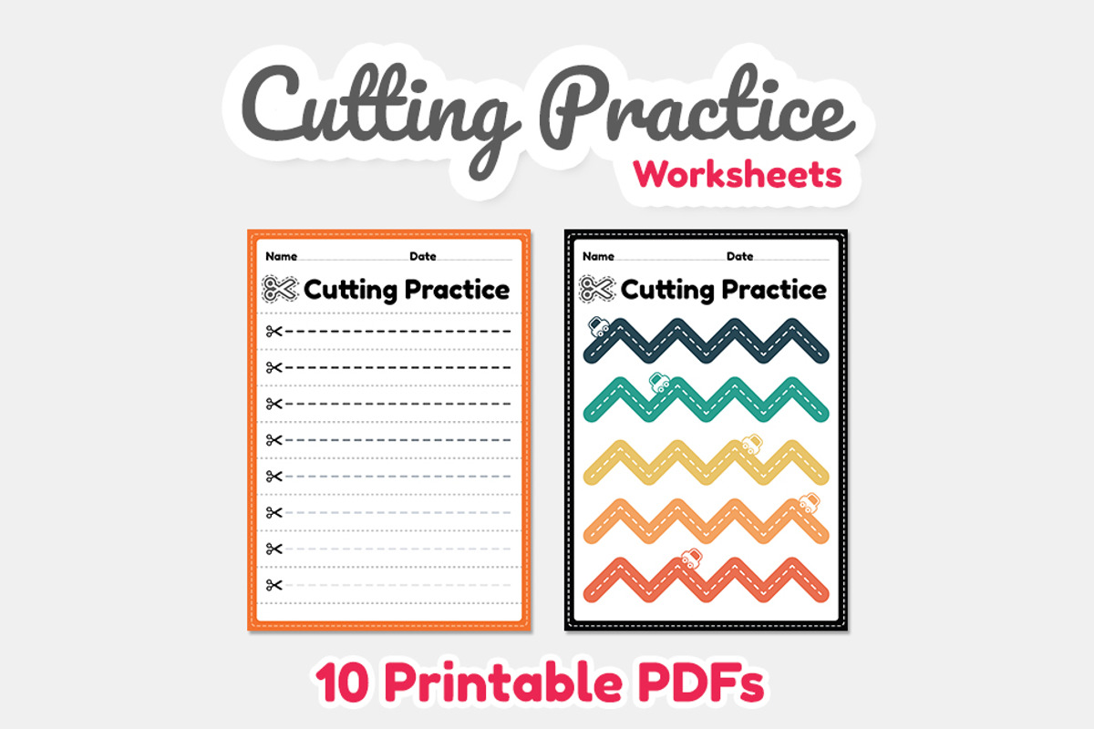 Cutting practice for kids worksheets, an Education Illustration by TukTuk Design (Photo 3 of 7)