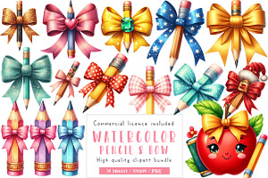 Pencil & Bow Coquette Style Watercol, an Illustration by CreationArt