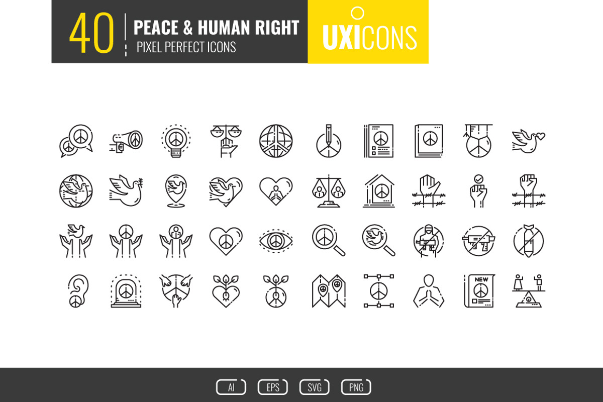 40 Peace & Human Right Icons, an Outline Icon by Foxyard studio (Photo 1 of 3)