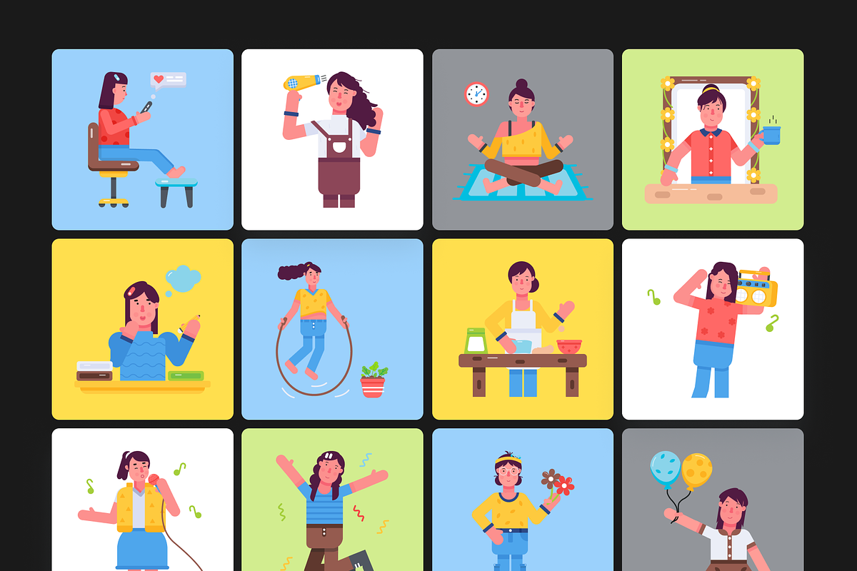 Animated Flat Girls Icons, a Duotone Icon by Prosymbols (Photo 7 of 10)