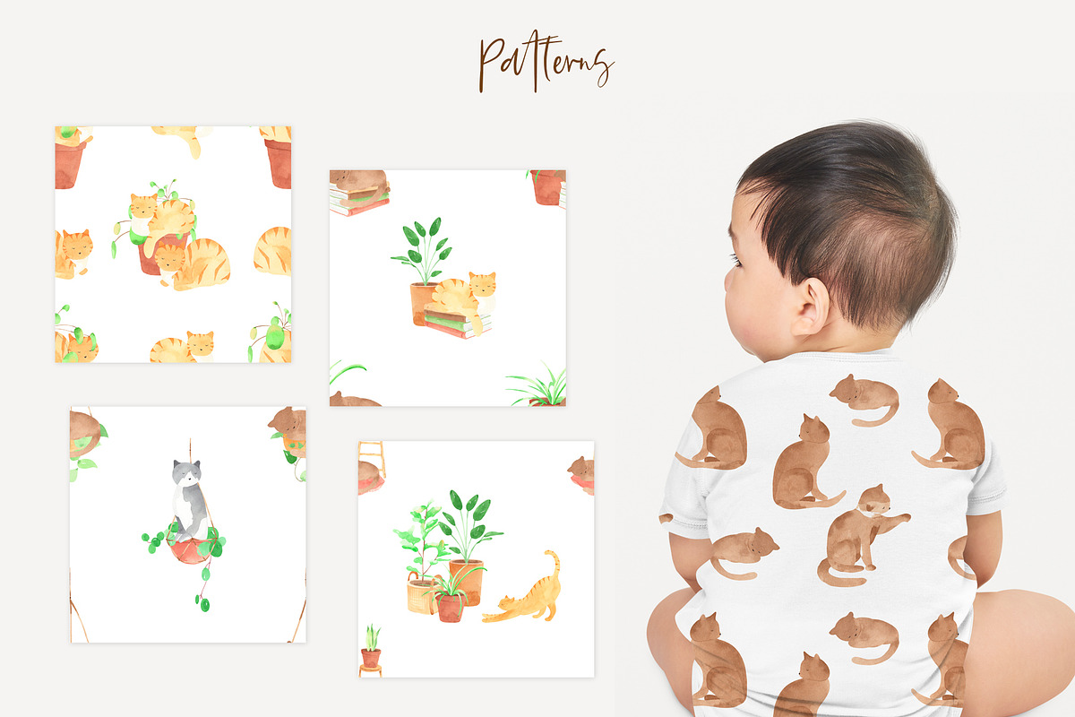 Plants & Cats Watercolor Clipart, an Animal Illustration by natalisart (Photo 12 of 13)