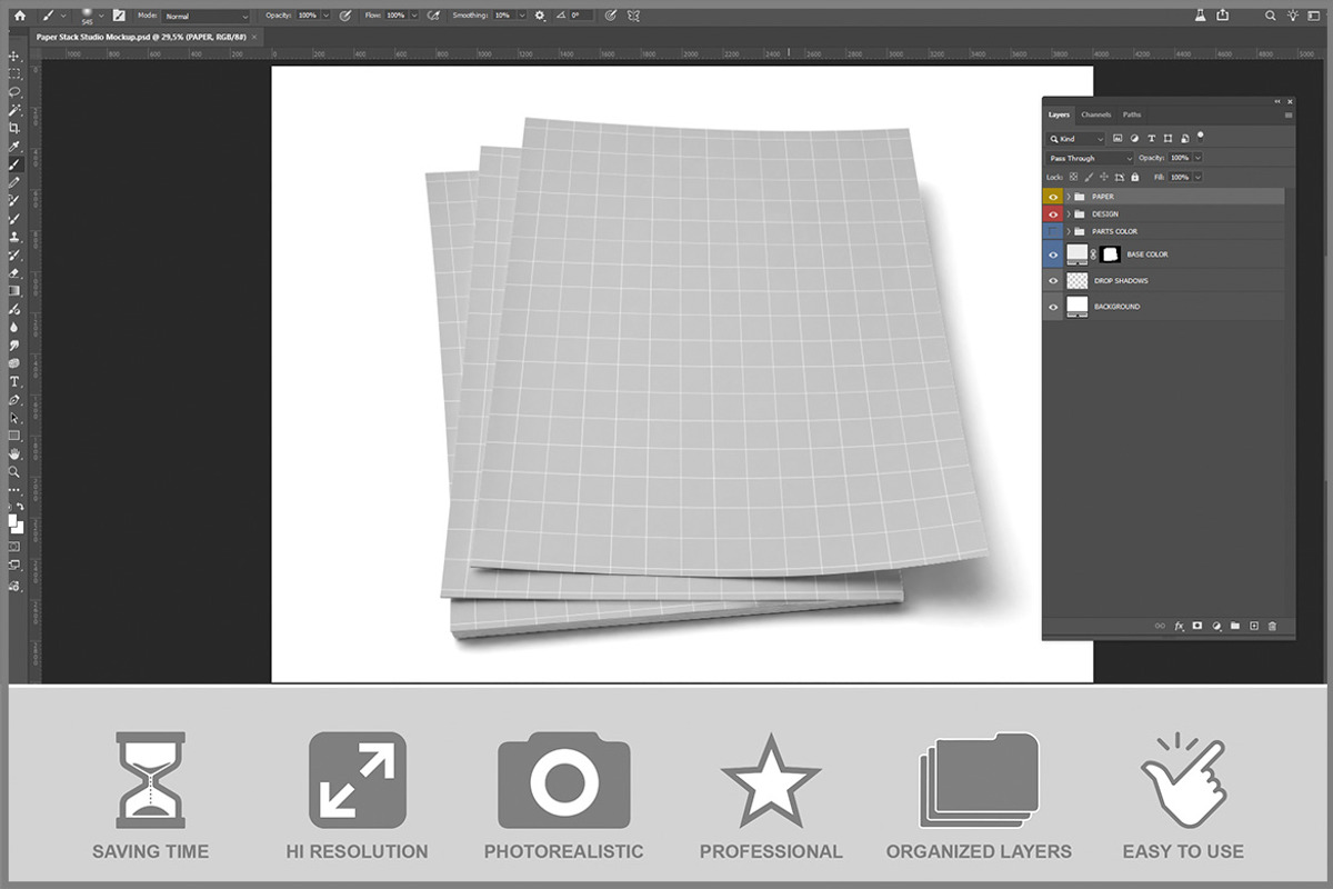 Paper Stack Studio PSD, an Advertising Mockup by Bruno's Shop (Photo 2 of 3)