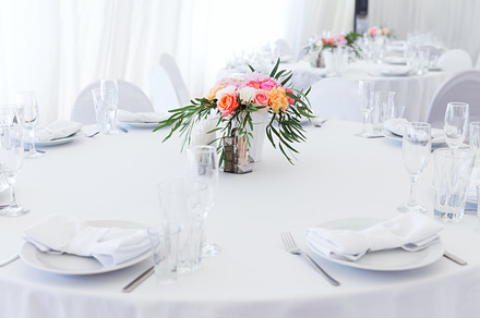 Served white wedding table layout stock photo containing arrangement and, a Food & Drink Photo by Anna Moskvina
