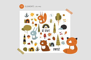 Cute Forest Set. Funny Forest Animal