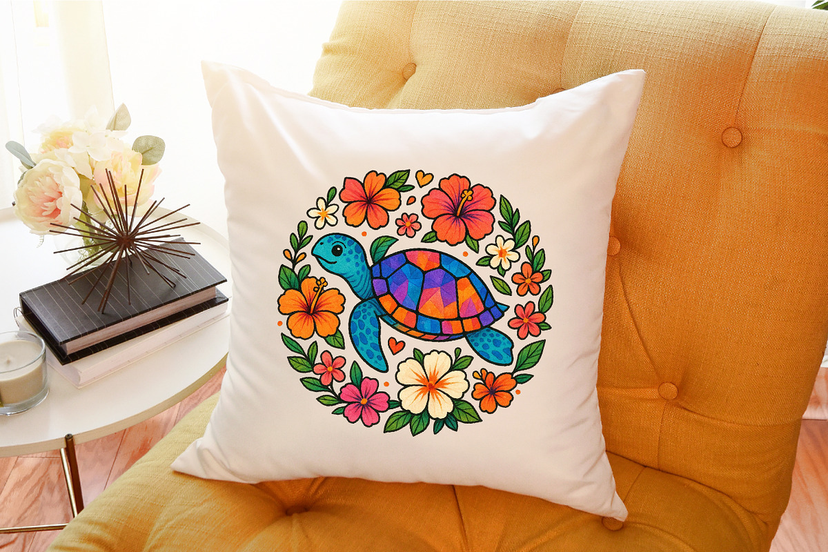 Summer Sea Turtle Floral Boho Flower, an Illustration by Sublimation Artist (Photo 9 of 9)