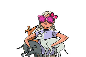 Pop Art Retro A girl with dogs, an Animal Illustration by studiostoks