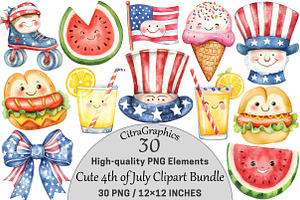Cute 4th of July Clipart Bundle, a Seasonal Illustration by CitraGraphics