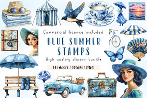 Blue Summer 1920 Clipart, an Illustration by CreationArt