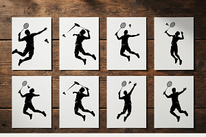 60 Badminton Player Smash Silhouette