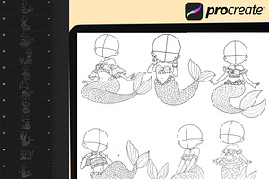 50Procreate Chibi Mermaid Pose Stamp