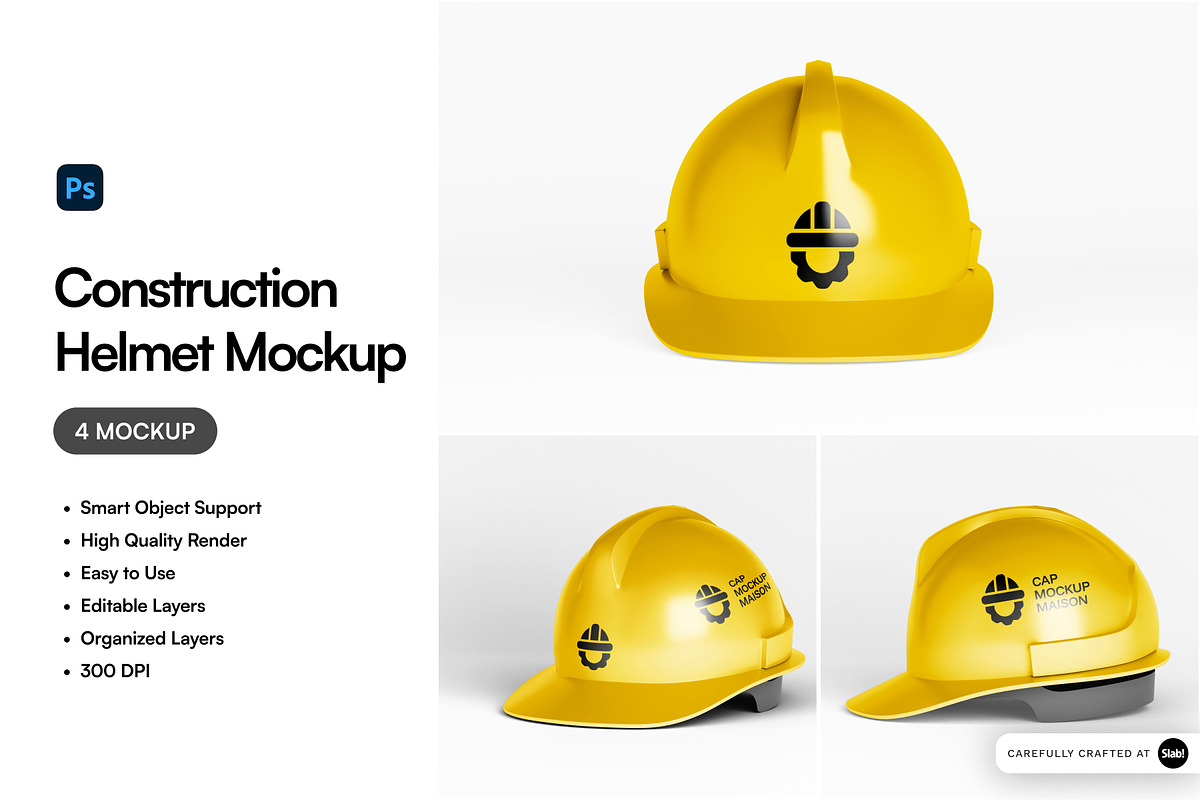 Construction Helmet Mockup, a Product Mockup by SLAB! Design (Photo 1 of 6)
