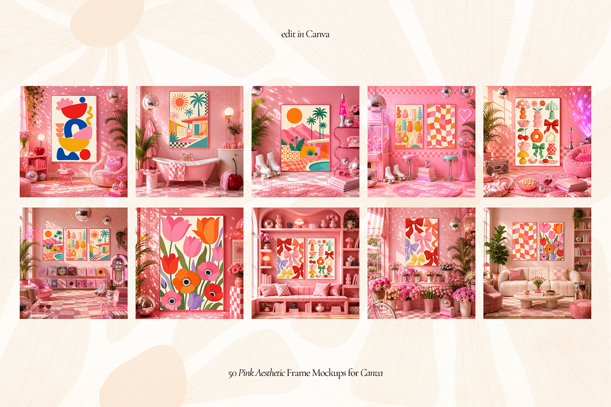 50 Girly Pink Retro Frame Mockups, a Household Mockup by Matisse Studio (Photo 7 of 10)