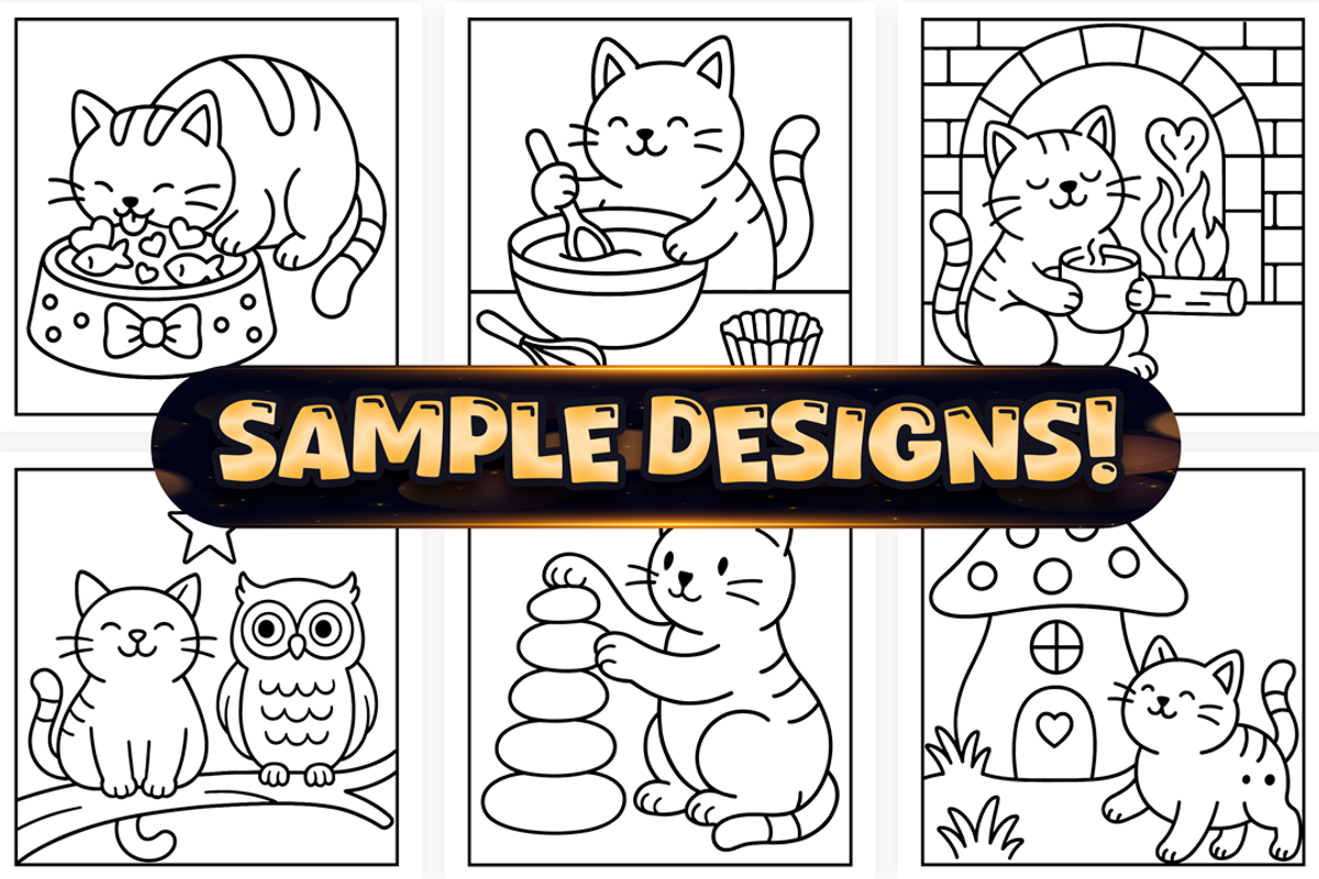Easy Comfy Cat Life Coloring Pages, an Animal Illustration by Craftsbeefy (Photo 2 of 4)