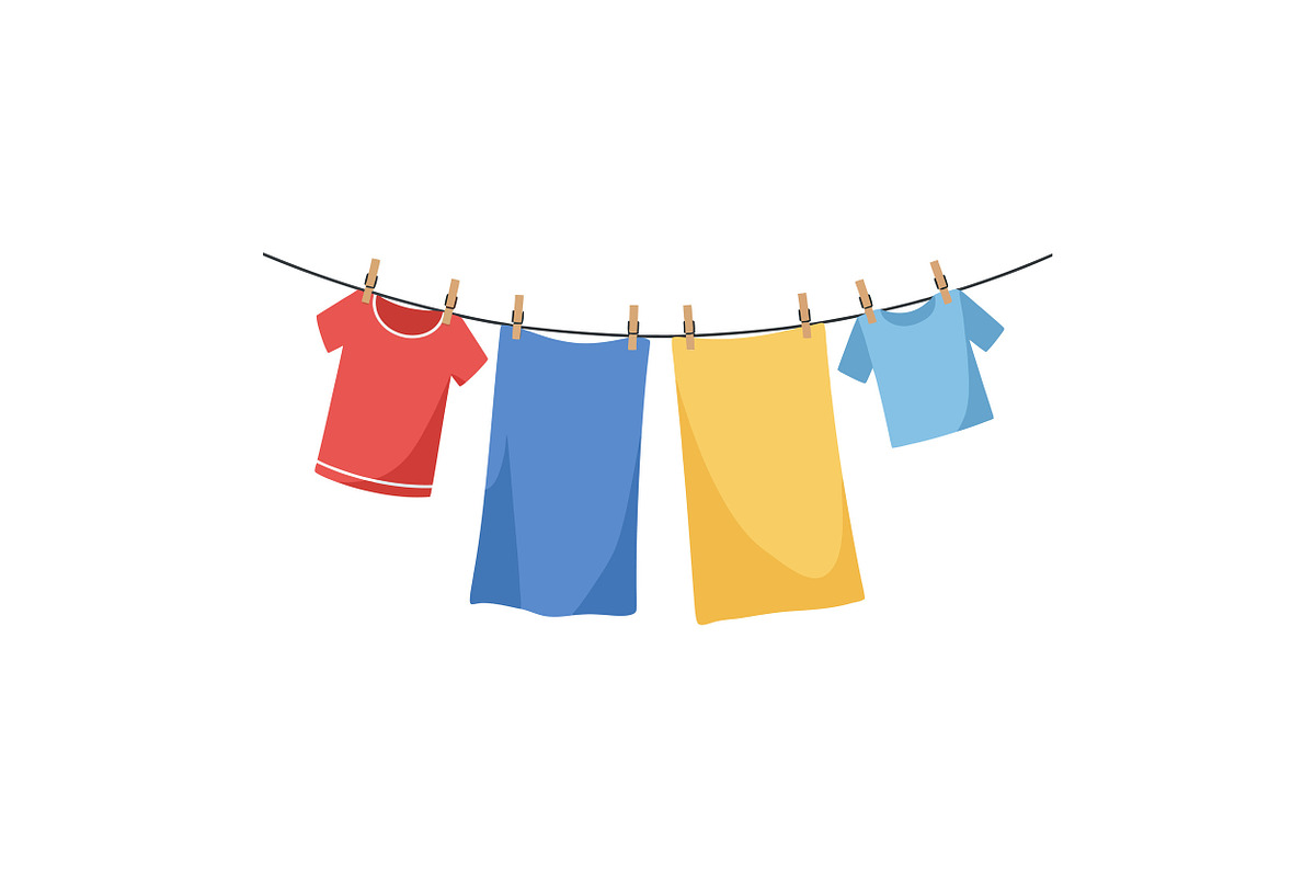 Colorful shirts and towels hanging o, an Illustration by designvectx
