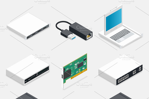 Networking Isometric Icons Set