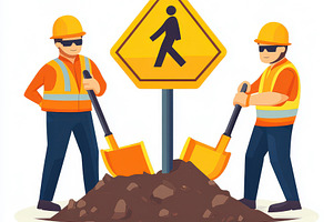 Construction workers digging near pe, an Abstract Photo by Pixeness Studio