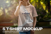 5 Mockups T-Shirt on a Girl Walking, a Shirt Mockup by Grow Design Craft Studio (Thumbnail 1 of 8)