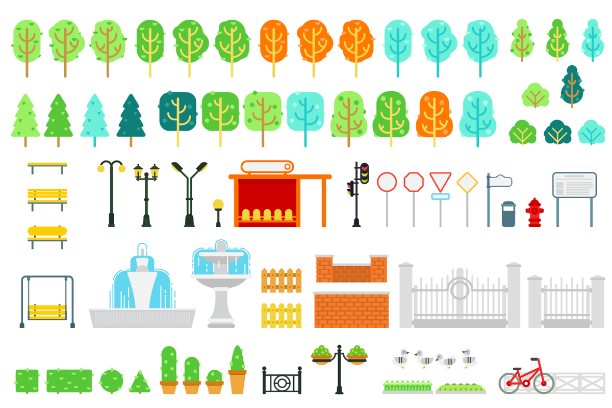 Park elements for map, flat vector, an Object Graphic by Bezvershenko (Photo 7 of 8)