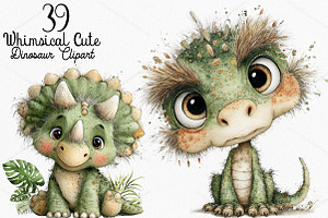 Whimsical Cute Dinosaur Clipart, a Seasonal Illustration by Canvas Craft