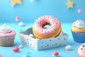 Colorful dessert display featuring a, a Photo by Tanuart
