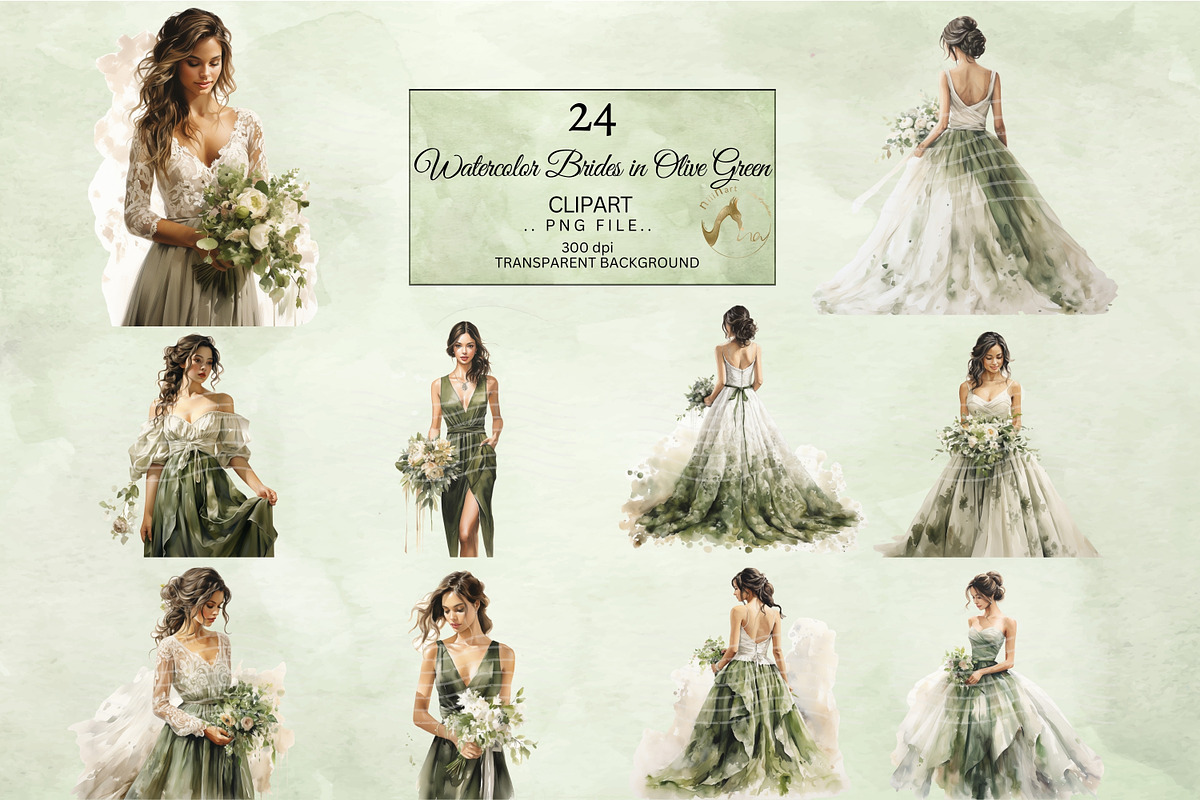 Watercolor Green Brides Clipart, a Person Illustration by NiiiNArt (Photo 6 of 7)