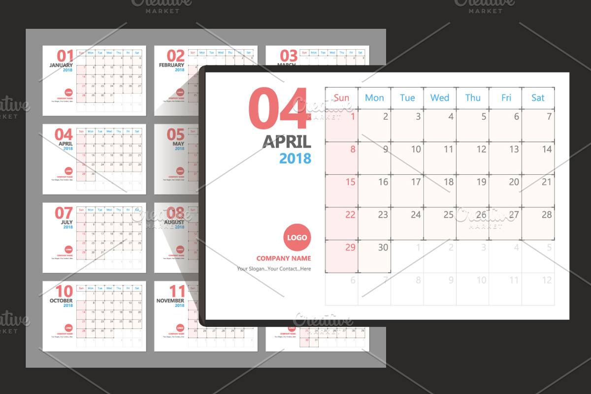 Calendar 2018 Planner Design, a Stationery Template by WORAKAMON Design Studio (Photo 3 of 6)