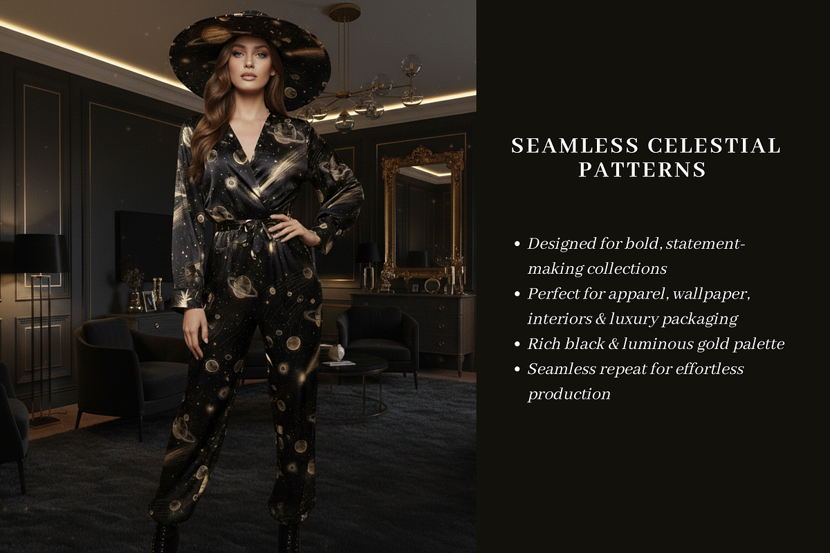 NOIR CELESTIA - SEAMLESS PATTERNS, a Pattern Graphic by LUSH Studio (Photo 3 of 6)
