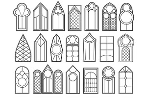 Outline gothic windows. Stained, an Object Illustration by winwin.art