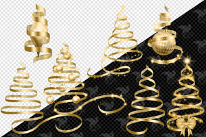 Gold Ribbon Christmas Trees