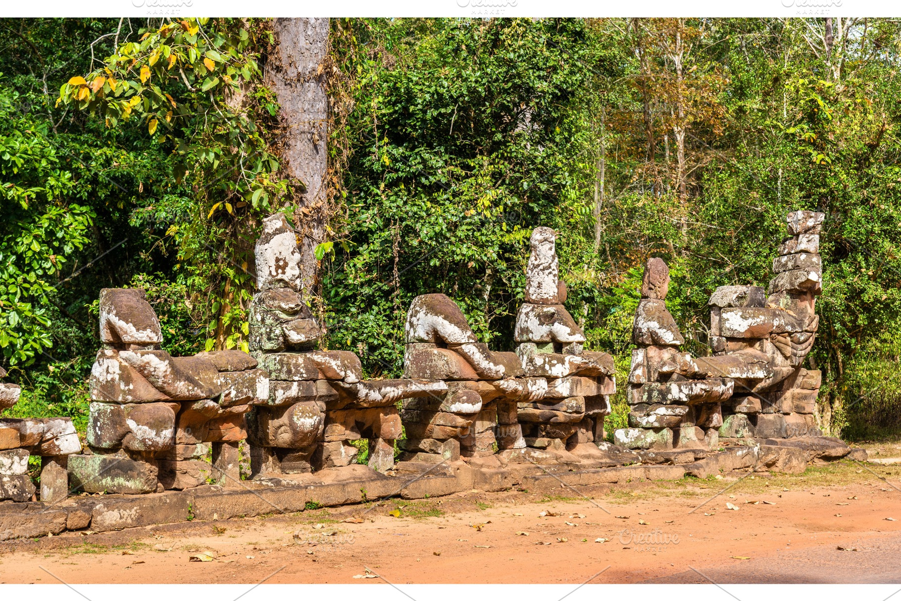Guardians at Victory Gate Bridge of Angkor Thom - Siem Reap, Cambodia, an Architecture Photo by Leonid Andronov