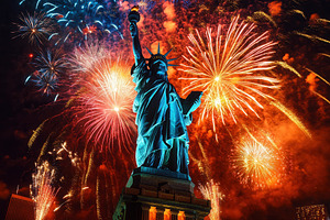 Statue of Liberty celebrates freedom, a Photo by Pavel_design