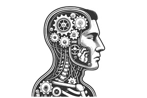 Mechanical Human Head with Gears and, a Technology Illustration by AlexArt