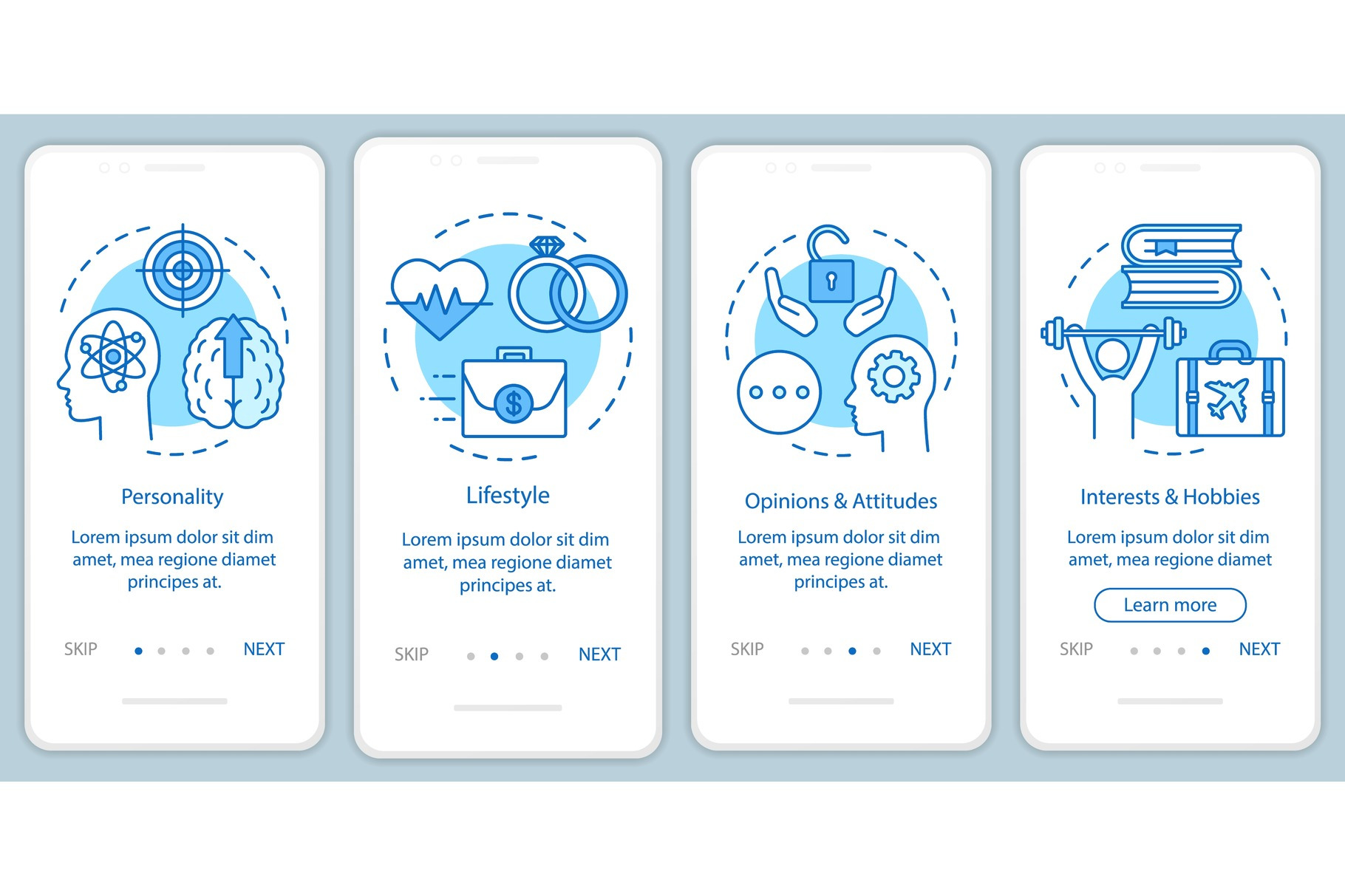 Psychographics targeting app pages, a Templates & Theme by IMG Visuals