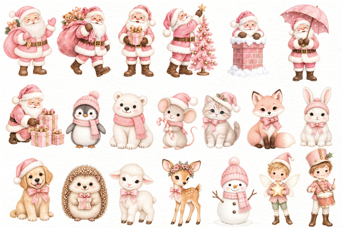 Pink Christmas Clipart Bundle, a Seasonal Illustration by Villa 11 Estudio (Photo 2 of 7)