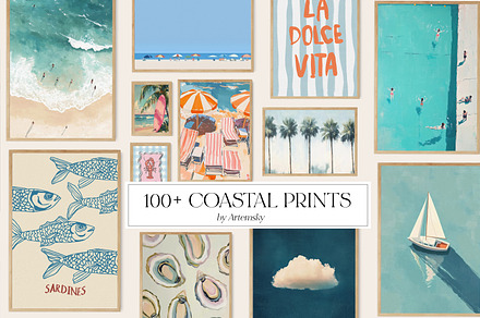 Coastal Wall Art Prints Bundle, a Background Graphic by Artemsky