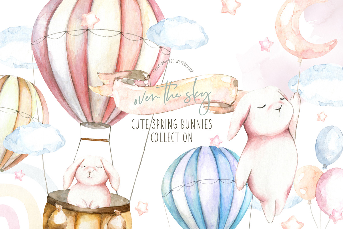 Spring Easter Bunnies Watercolor, an Animal Illustration by Catherine Wheel (Photo 1 of 12)