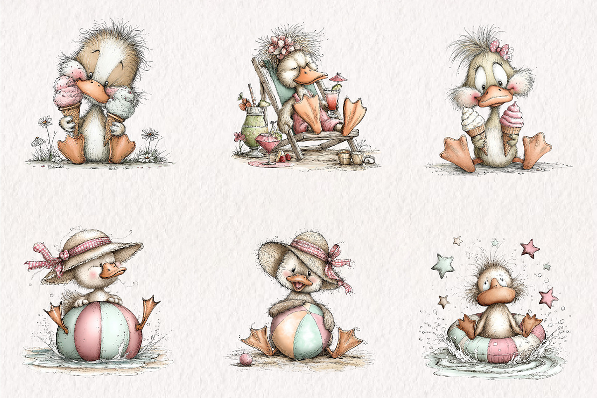 Whimsical Summer Yellow Ducks Clipar, an Illustration by CreationArt (Photo 5 of 7)