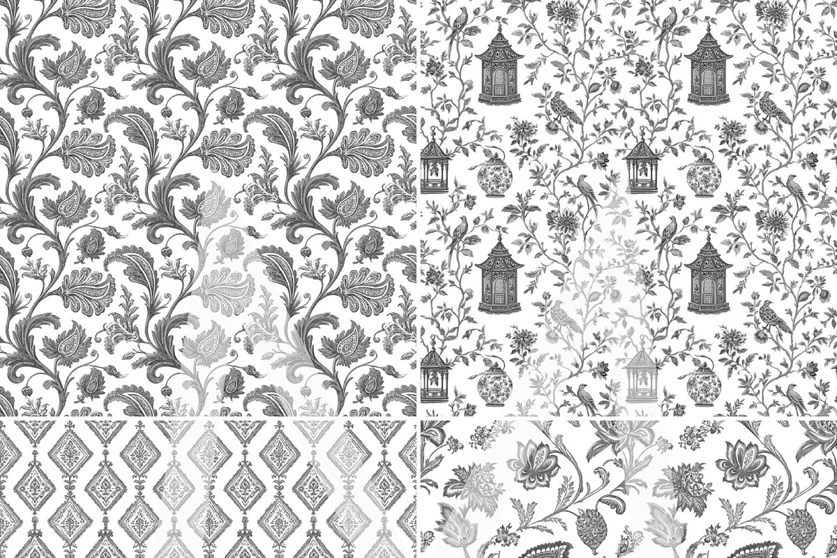 Charcoal Gray Toile Digital Papers, a Pattern Graphic by Maishop (Photo 4 of 7)