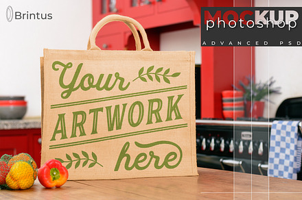 Instant mockup Burlap shopping bag preview 7
