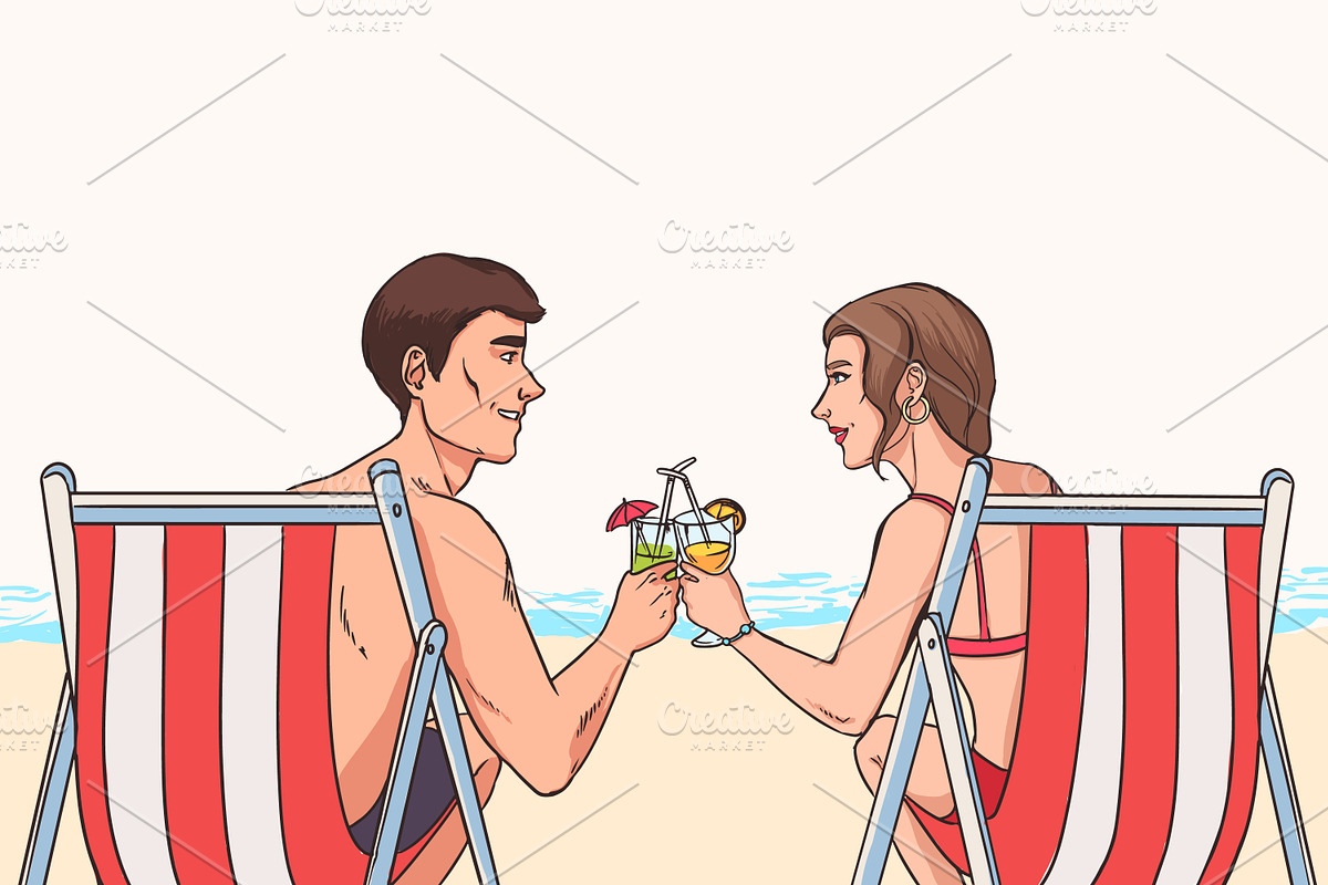 Man and woman on sandy beach, a Seasonal Illustration by Good Studio (Photo 1 of 3)