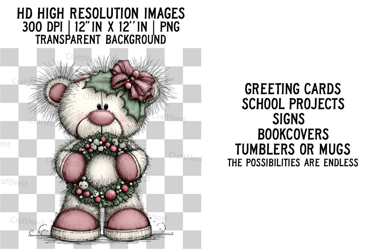 Whimsical Christmas Teddy Bear PNG, an Illustration by Craft Nest (Photo 2 of 6)
