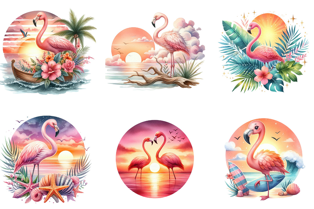 Flamingo Beach Sunset Clipar, an Illustration by DreamArtGraphic (Photo 3 of 4)